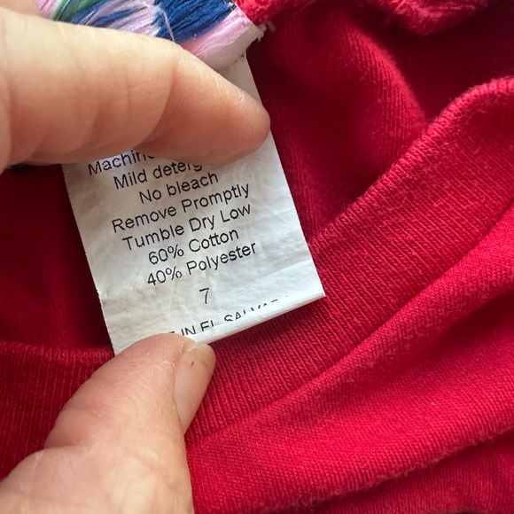 Red Kids Shirt with Smocked Christmas Tree Design - Picture 3 of 4